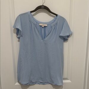 LOFT Light Blue Flutter Sleeve Blouse